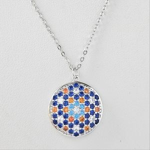 Blue and Orange Mosaic Gemstone Necklace, 925 Sterling Silver Charmed Aroma